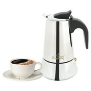 Any Morning Stovetop Espresso Maker, Moka Pot, Italian Coffee Maker, Coffee Percolator, Stainless Steel Moca Pots, 6 Cup Coffee Maker, 10oz, 300 ml Silver,  Black