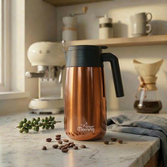 Any Morning 40 oz Thermal Carafe SI232250– Insulated Stainless Steel Coffee Server, Copper Effect