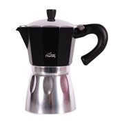 Any Morning 8 oz Aluminum Stovetop Espresso Maker - 6-Cup Italian Moka Pot Coffee Percolator with Safety Valve & Heat-Resistant Handle, Gas & Electric Compatible, Black 240 ml