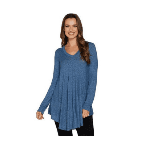 AnyBody Loungewear Brushed Hacci V-Neck Swing Top, Hthr Blue, SIZE XXS