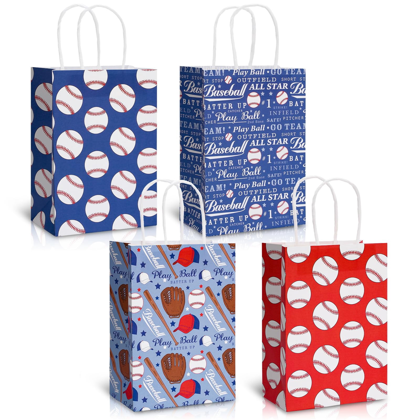 50pcs Baseball Theme Gift Bags With Handles - 9.84x6.69 Inch PE Goodie Bags For Parties