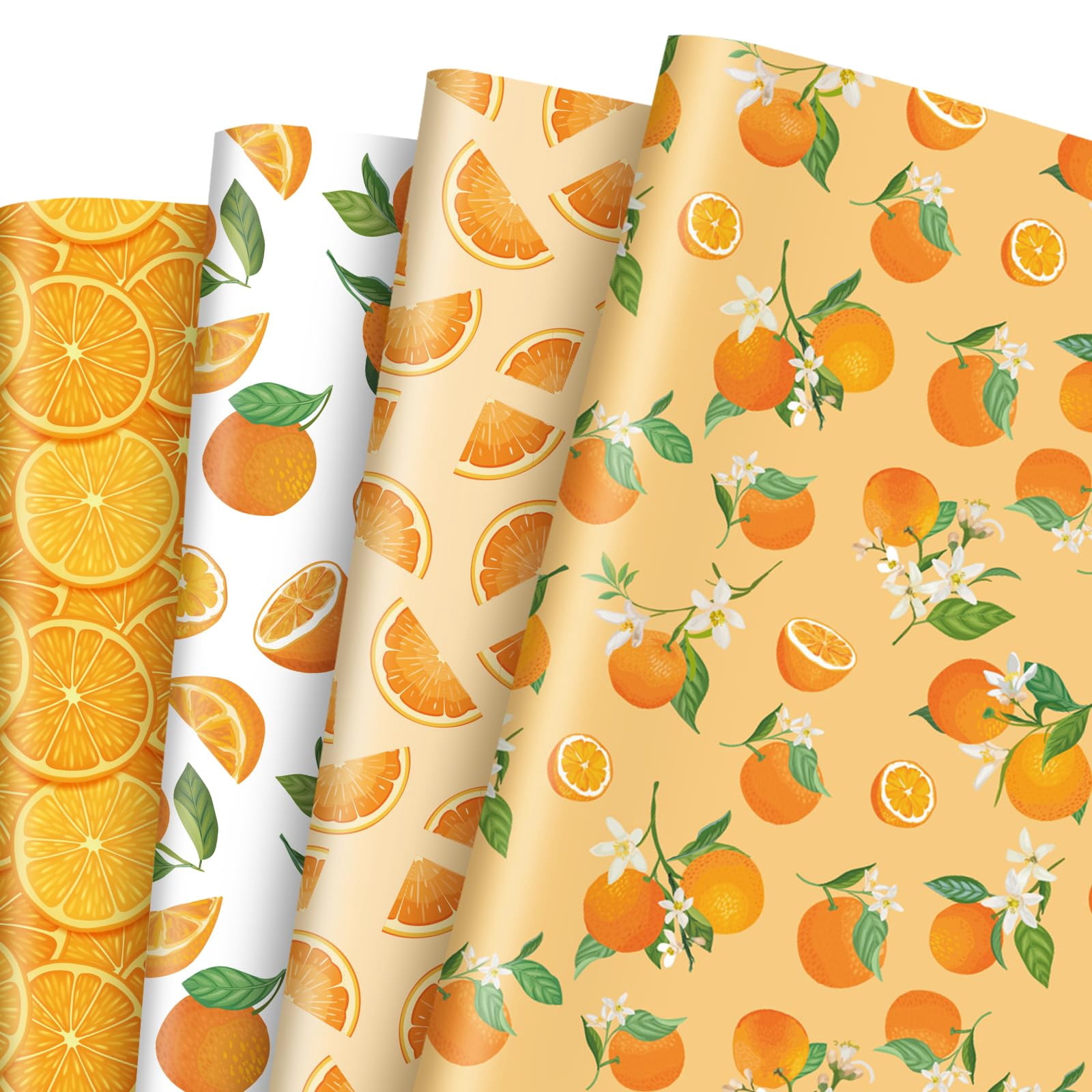 AnyDesign 12 Sheet Fruit OIF8 Wrapping Paper 4 Design Watercolor Orange ...