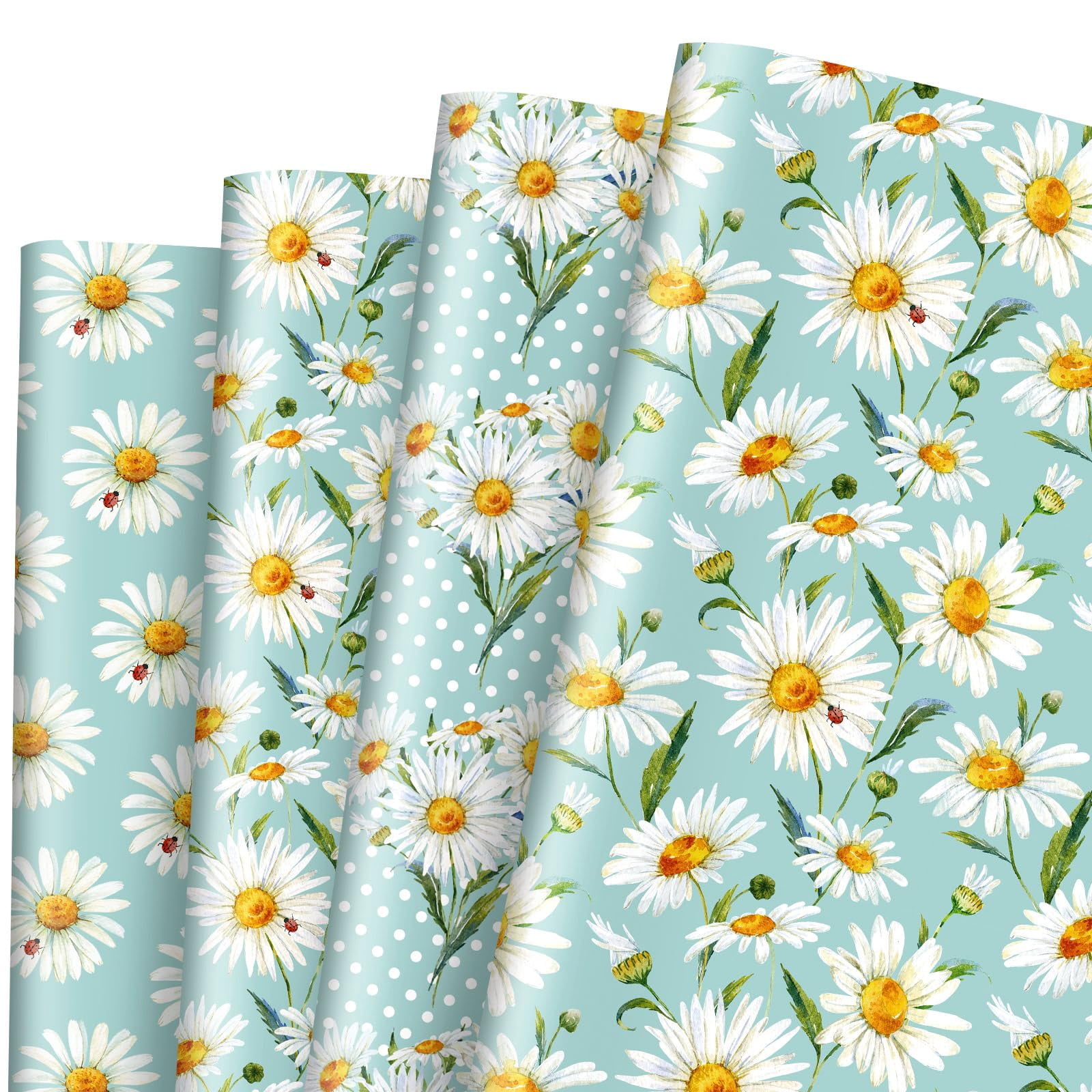 AnyDesign 12 SheetUMRT Spring Daisy Wrapping Paper Watercolor Floral ...