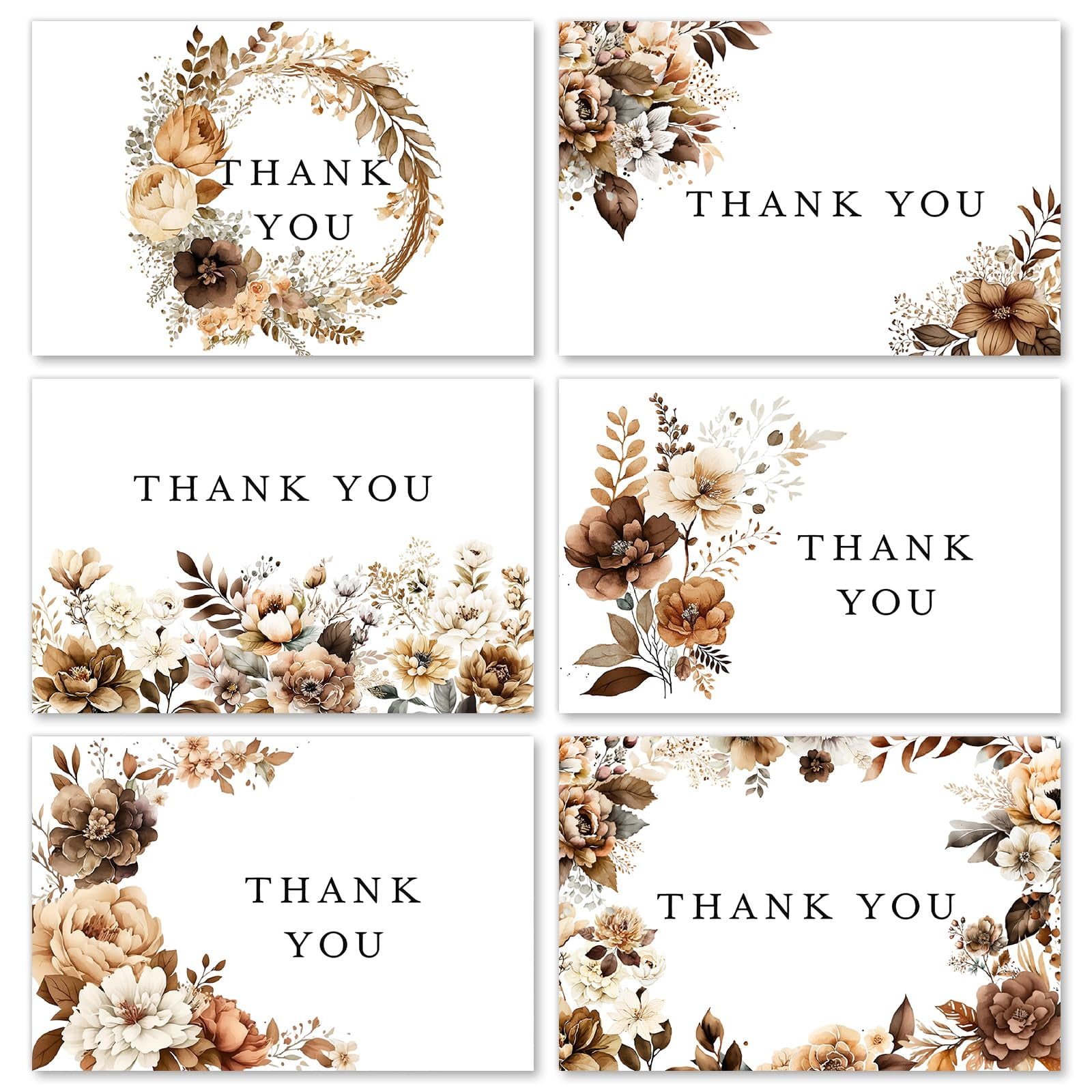 AnyDesign 36 Pack Fall Thank You Cards Bulk Vintage Brown Floral ...