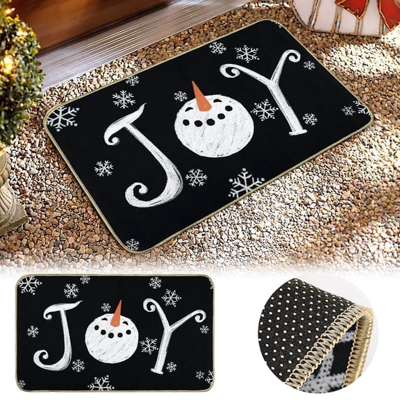 AnyDesign Christmas Doormat White Black Snowman Snowflake Floor Mat With Slip Rubber Back Xmas Joy Decorative Door Mat For Indoor Outdoor Kitchen Bedroom14449