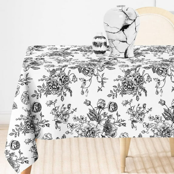 AnyDesign Green Flower Tablecloth Rectangle Floral Fabric Table Cloth Washable Wildflower Table Cover for Picnic Dinner Table Decoration, 60 x 102 Inch