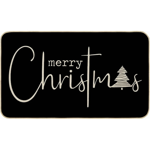 AnyDesign Merry Christmas Tree Doormat Xmas Winter Front Door Mat Non-Slip Rectangle Rubber Floor Mat for Indoor Outdoor Home Kitchen Entrance Porch, 17 x 29 Inch, Black