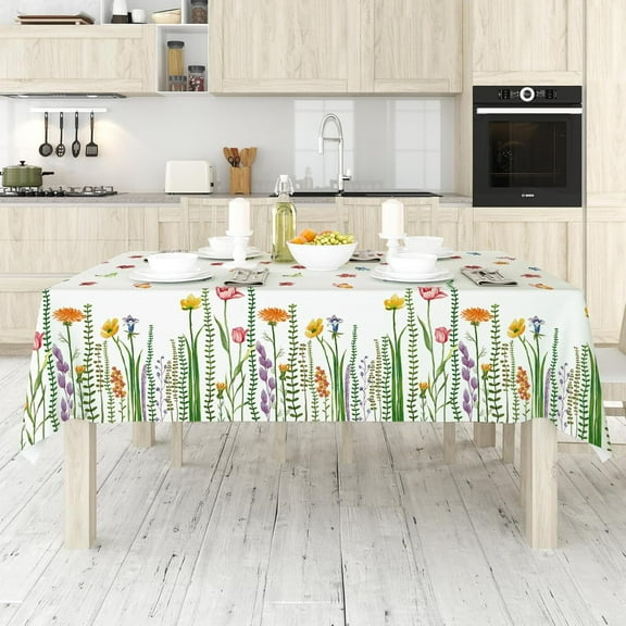 AnyDesign Spring Tablecloth Floral Table Cover Watercolor Flower Butterfly Washable Table Cloth 60 x 102 Inch Rectangle Picnic Hiking Camper Table Cloth for Party Supplies Home Kitchen Table Decor
