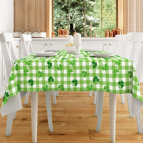 AnyDesign St. Patrick''s Day Tablecloth 60 x 102 Inch Green Shamrock Plaid Table Cover Rectangle Table Cloth for Irish Party Home Farmhouse Picnic Dining Table Decor