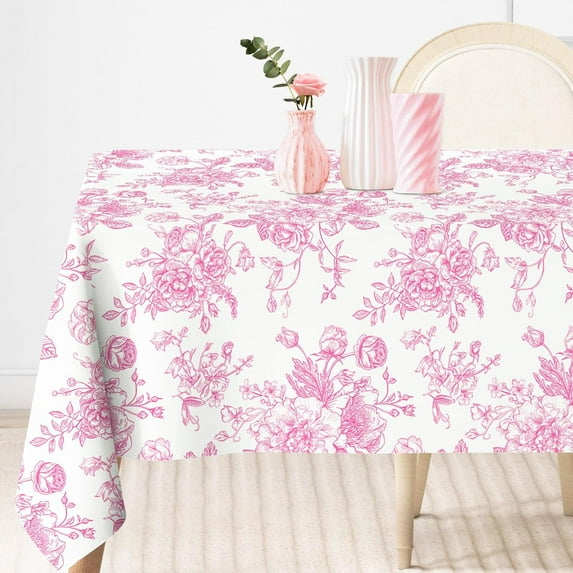 AnyDesign Vintage Floral Tablecloth Rectangle Blue Flower Fabric Table Cloth Washable Flower Table Cover for Picnic Dinner Table Decoration, 60 x 104 Inch, Blue, White