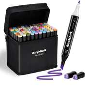 AnyMark Alcohol Markers, 60 Colors Dual Tip Art Coloring Markers Set for Adult Book Drawing Sketching Painting, Chisel & Fine