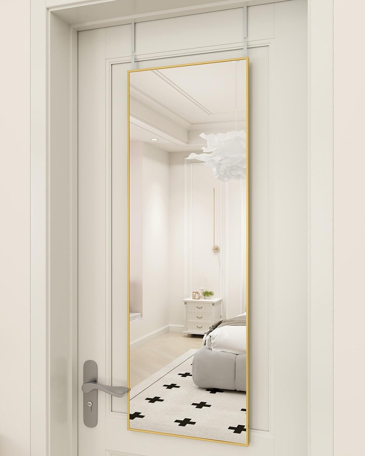 AnyRose Full Length Mirror 16" x 50" Aluminum Alloy Over The Door Mirror Large Hanging Mirrors Wall Mounted,Gold