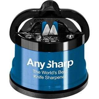  AnySharp Essentials - Knife Sharpener with PowerGrip - For  Knives and Serrated Blades - Blue: Manual Knife Sharpeners: Home & Kitchen