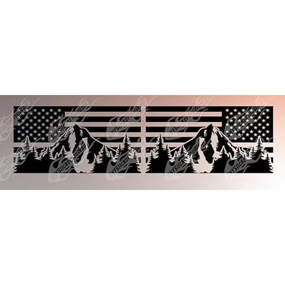 AnyStickerYouWant - American Flag Mountain & Trees Vinyl Decal Window Sticker Set Custom Made to Fit Any Vehicle - Set of Two