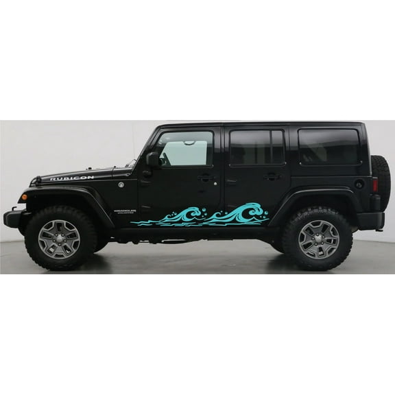 AnyStickerYouWant - Beachy Ocean Wave Full Side Rocker Vinyl Decal Sticker - Fits on & Compatible with Jeep Wrangler & Jeep Gladiator - Set of Two