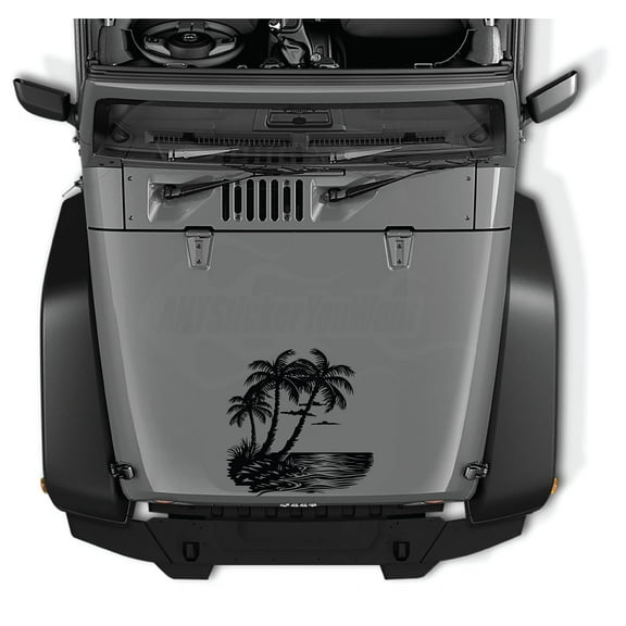 AnyStickerYouWant - Beachy Sand Vibe Ocean Waves Palm Heaven Vinyl Hood Decal Sticker Stripe, Palm Vinyl Hood Decal - Fits on & Compatible with Jeep Wrangler & Jeep Gladiator
