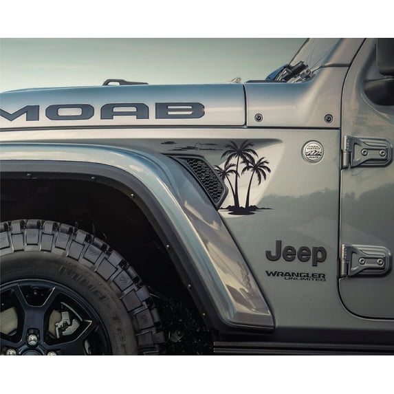 AnyStickerYouWant - Beachy Vibe Palm Trees Sandy Beach Fender Vent Vinyl Decal Sticker Fits & Compatible with Jeep Wrangler JL/Jeep Gladiator JT 2018+
