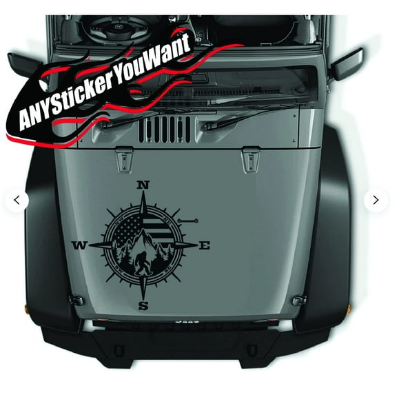 AnyStickerYouWant - Bigfoot Sasquatch & Mountains USA Flag Vinyl Sticker Hood Decal Compatible with and Fits Jeep Wrangler