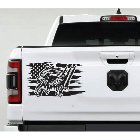 AnyStickerYouWant - Distressed American Flag with Eagle Ripping Out Vinyl Decal Sticker Compatible with Most Pickup Truck Tailgates USA Sticker American Flag