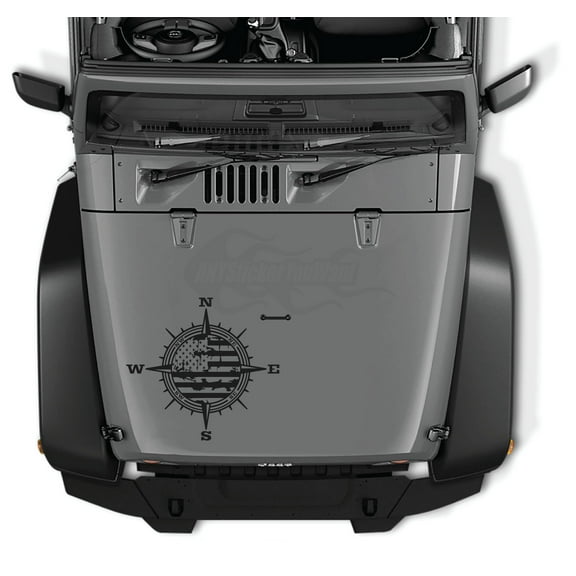 AnyStickerYouWant - Distressed Tattered American Flag Compass Sticker, Vinyl Hood Decal/Car Window Stickers/Auto Graphics Body Side Fits and Compatible with Jeep Wrangler and Most Jeep Models