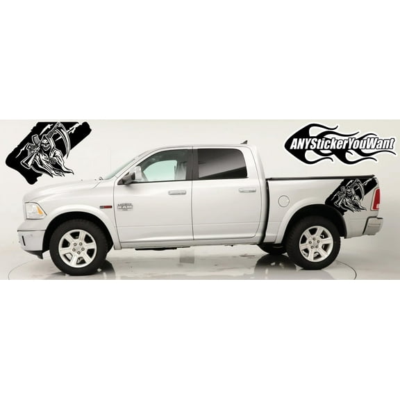 AnyStickerYouWant - Dodge Ram Grim Reaper Bedside Vinyl Graphic Decal Compatible with and Fits Dodge Ram 2000-2020