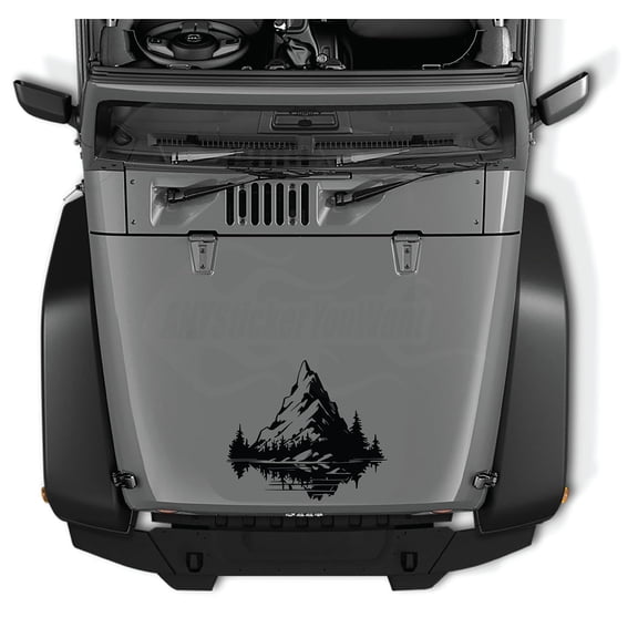 AnyStickerYouWant - Full Hood Mirrored Mountain Lakeside Stream Vinyl Decal Sticker 3, 22" Tall Waterproof Vinyl Hood Decal Fits on & Compatible with Jeep Wrangler and Jeep Gladiator