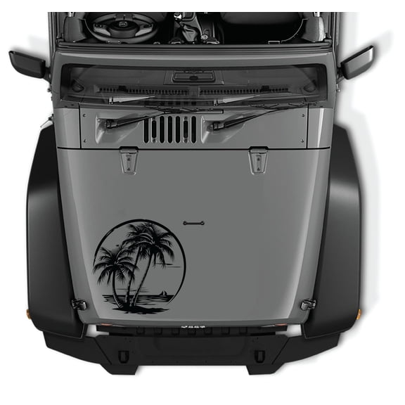 AnyStickerYouWant - Hibiscus Beachy Palm Tree Theme Sail Boat Vinyl Decal Sticker, 22" Tall Waterproof Vinyl Hood Decal - Fits on & Compatible with Jeep Wrangler & Jeep Gladiator