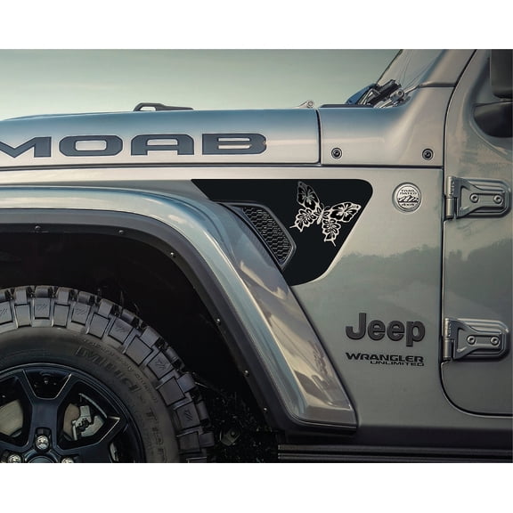 AnyStickerYouWant - Hibiscus Butterfly Fender Vent Vinyl Decal Sticker Fits & Compatible with Jeep Wrangler JL/Jeep Gladiator JT 2018+ Butterfly Decal Print
