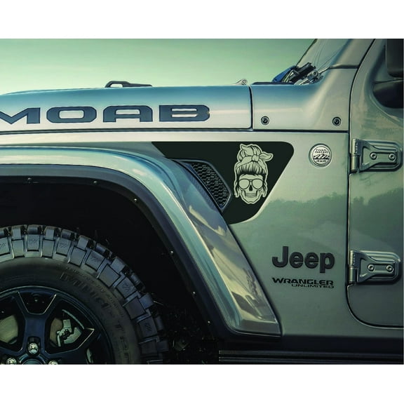 AnyStickerYouWant - Mom Bun Skull 1 Fender Vent Vinyl Decal Sticker Fits & Compatible with Jeep Wrangler JL/Jeep Gladiator JT 2018+ Rare Racing Mom Bun Skull 1 Print