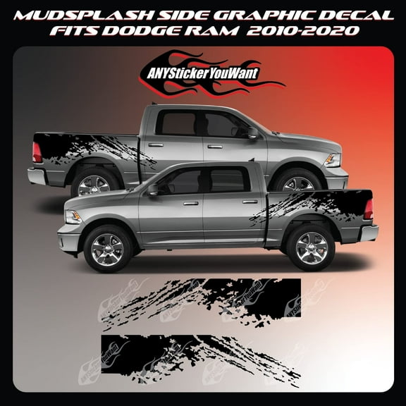AnyStickerYouWant - Mud Splash Vinyl Side Graphic Decal Fits on and Compatible with Dodge Ram 2010-2020 - 2 Sides