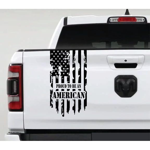 AnyStickerYouWant Proud to Be an American Distressed American USA US Flag Truck Tailgate Vinyl Decal Compatible with Most Pickup Trucks - Rear Car Sticker (11" x 20")