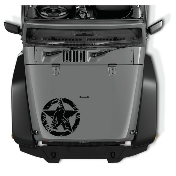 AnyStickerYouWant - Sasquatch Bigfoot Distressedf Army Star Sticker, 22" Tall Waterproof Vinyl Hood Decal - Fits on & Compatible with Jeep Wrangler & Jeep Gladiator