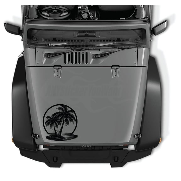 AnyStickerYouWant - Summer Breeze Beachy Palm Tree Vinyl Decal Sticker, 22" Tall Waterproof Vinyl Hood Decal/Car Window Stickers - Fits on & Compatible with Jeep Wrangler & Jeep Gladiator