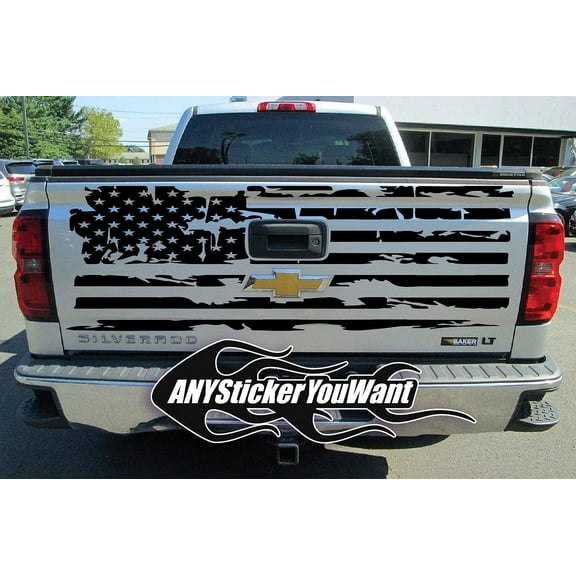 AnyStickerYouWant Tailgate USA American Flag Rear Door or Window Decal Sticker Car Truck Van Stickers fits Any Large Pick up Truck Compatible with Auto or Cars