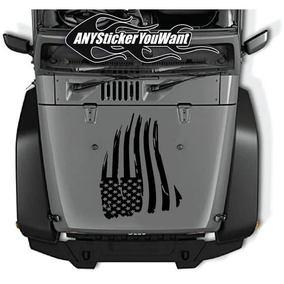 AnyStickerYouWant Tattered USA American Flag USA Sticker Decal A Fits & Compatible with Jeep Wrangler JK TJ YJ Hood Decal & About Any Vehicle Hood Flag 22" X 34"
