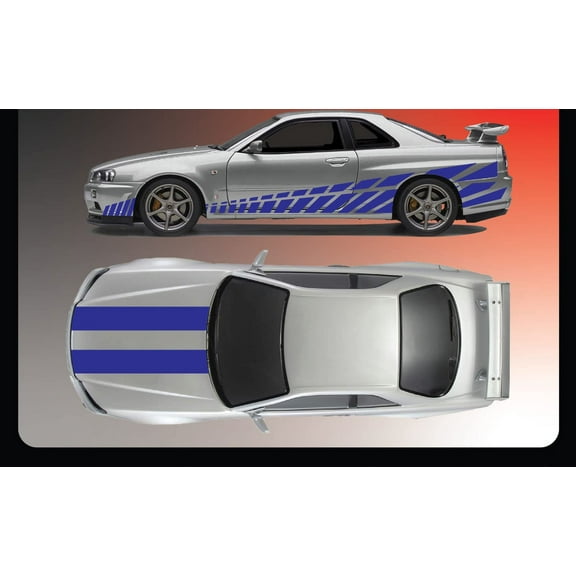 AnyStickerYouWant - Vinyl Graphic Decals Compatible with and Fits Nissan Skyline GTR R34 1999-2002 as seen on The Vehicle Driven by Paul Walker in The Fast and Furious- Blue