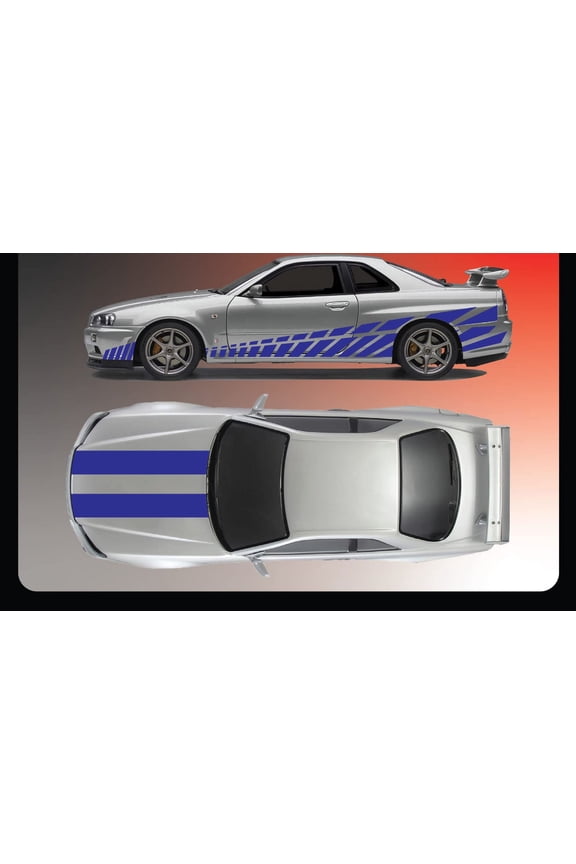 - Vinyl Graphic Decals Compatible with and Fits Nissan Skyline GTR R34 1999-2002 as seen on The Vehicle Driven by Paul Walker in The Fast and Furious- Blue
