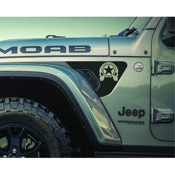 AnyStickerYouWant - Wicked Skull Star Fender Vent Vinyl Decal Sticker Fits & Compatible with Jeep Wrangler JL/Jeep Gladiator JT 2018+ Rare Wicked Skull Star Print