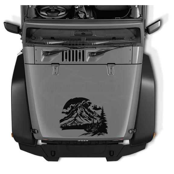 AnyStickerYouWant - Wilderness Thunderstorm Mountain Vinyl Decal Sticker, 22" Tall Waterproof Vinyl Hood Decal/Car Window Stickers - Fits on & Compatible with Jeep Wrangler & Jeep Gladiator