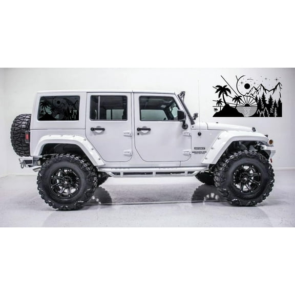 AnyStickerYouWant - Ying Yang Mountain/Beach Rear Side Window Vinyl Decal Set - Fits on & Compatible with Jeep Wrangler & Jeep Gladiator