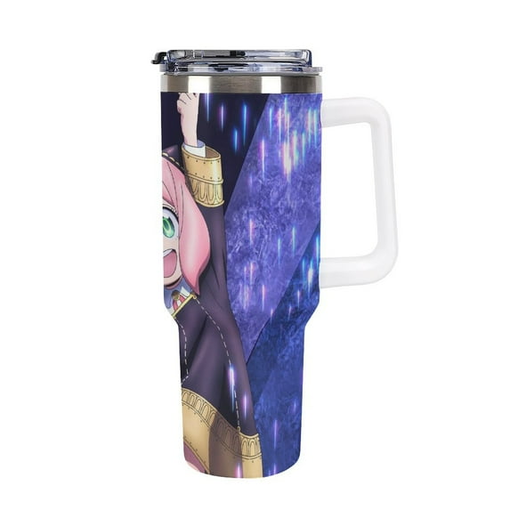 Anya Forger Spy X 40 Oz Tumbler with Handle And Straw, Vacuum Insulated Stainless Steel Double Wall Water Bottle Travel Coffee Mug, Gifts for Women Boys Girls