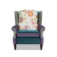 thumbnail image 1 of Anya Boho Chic Wingback Accent Arm Chair, Floral & Leopard, Satin Teal & Purple, 1 of 11