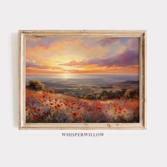 Anya’s Vibrant Sunset Over Meadow,, Landscape Nature Art, Breathtaking View, Golden Hour, Wall Decor Unframed Paper Print