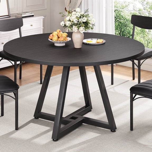 Anyact 42in Round Dining Table for 4, Circle Dinner Table Pedestal Metal Frame, Kitcen Table Sturdy Wood Kitchen & Dining Room Furniture, Black(Only Table)
