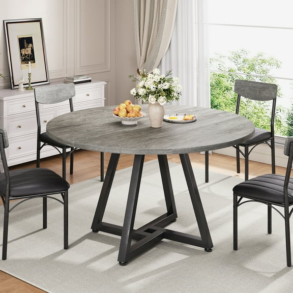 Anyact 42in Round Dining Table for 4, Kitchen Dining Room Circle Dinner Pedestal Table,Kitcen Table Sturdy Wood Kitchen & Dining Room Furniture, Gray(Only table)