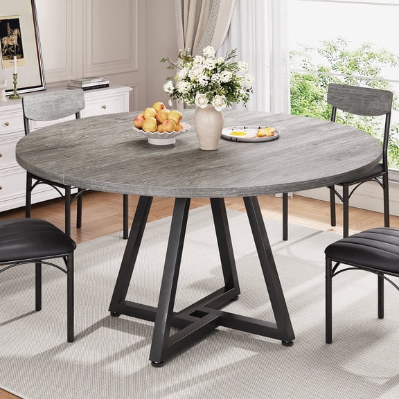Anyact 47in Round Dining Table for 4, Kitchen Dining Room Circle Dinner Pedestal Table,Kitcen Table Sturdy Wood Kitchen & Dining Room Furniture, Gray(Only Table)
