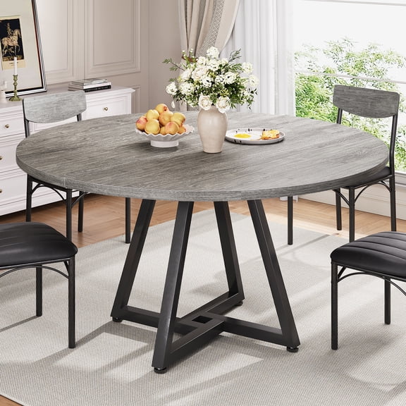 Anyact 47in Round Dining Table for 4, Kitchen Dining Room Circle Dinner Pedestal Table,Kitcen Table Sturdy Wood Kitchen & Dining Room Furniture, Gray(Only Table)