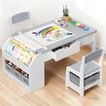 thumbnail image 1 of HiJob 5-in-1 Kids Art Table & Chair Set – Convertible Easel with Paper Roll Holder, Storage Drawers & Foldable Craft Desk, Toddler Activity Learning Center for Playroom, Gray, 1 of 11