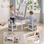Hijob 5-in-1 Kids Art Table & Chair Set &ndash; Convertible Easel with Paper Roll Holder, Storage Drawers & Foldable Craft Desk, Toddler Activity Learning Center for Playroom, Gray