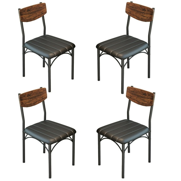 Anyact Dining Chair Set of 4, PU Leather Dining Room Chairs, Rustic Kitchen Armless Side Chair with Iron Legs, Black&Brown